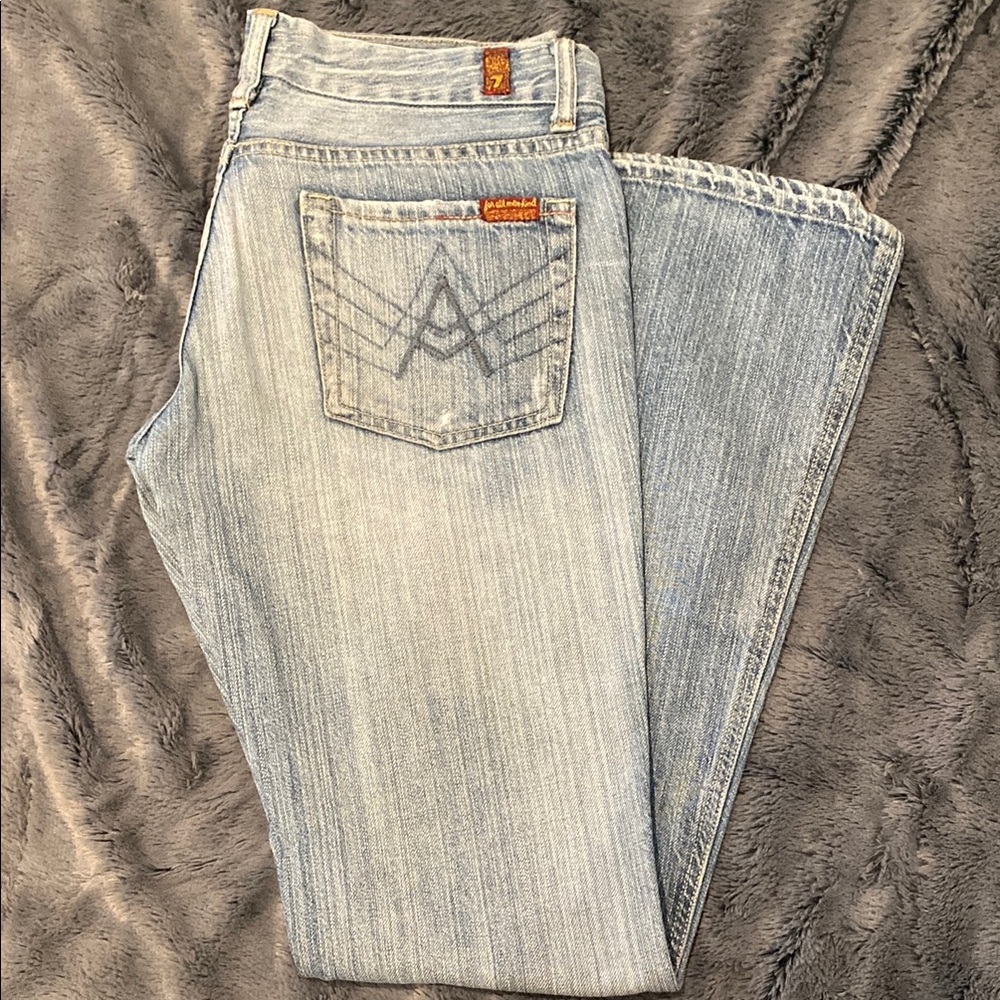 7 For All Mankind Blue Flare Wide Leg Jeans